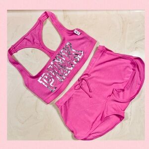 🔥PINK VICTORIA’S SECRET Cotton Dorm Bling Bralette & Boyshorts Set Pink MEDIUM